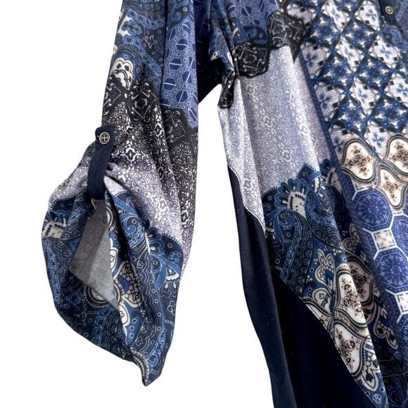 Catherines Top 3X Blouse Lightweight Casual Stretch Tunic 3/4 Sleeves Geometric - Picture 3 of 6